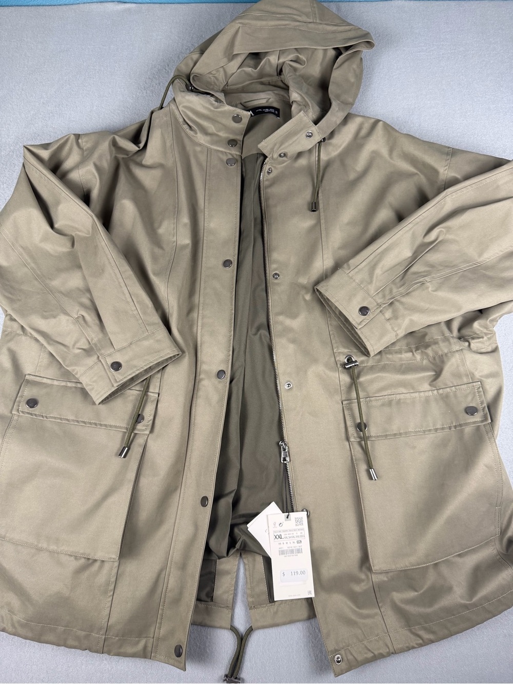 Zara women's Hooded wind block jacket in Olive